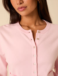 Pink Crew Neck Cardigan