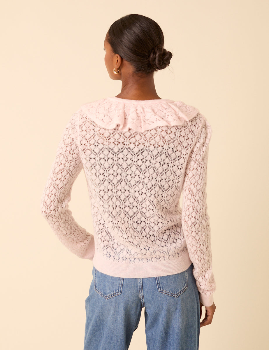 Pink Ruffle Collar Lace Cardigan