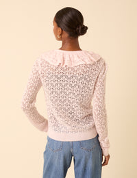 Pink Ruffle Collar Lace Cardigan