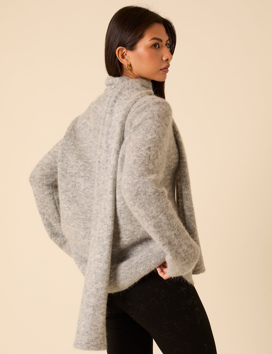 Grey Oversized Scarf Jumper - Main Image