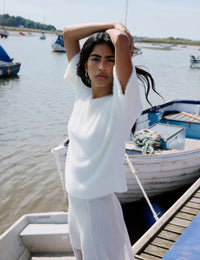 White Fluffy Short Sleeve Knitted Top