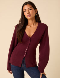 Burgundy Longline Balloon Sleeve Cardigan