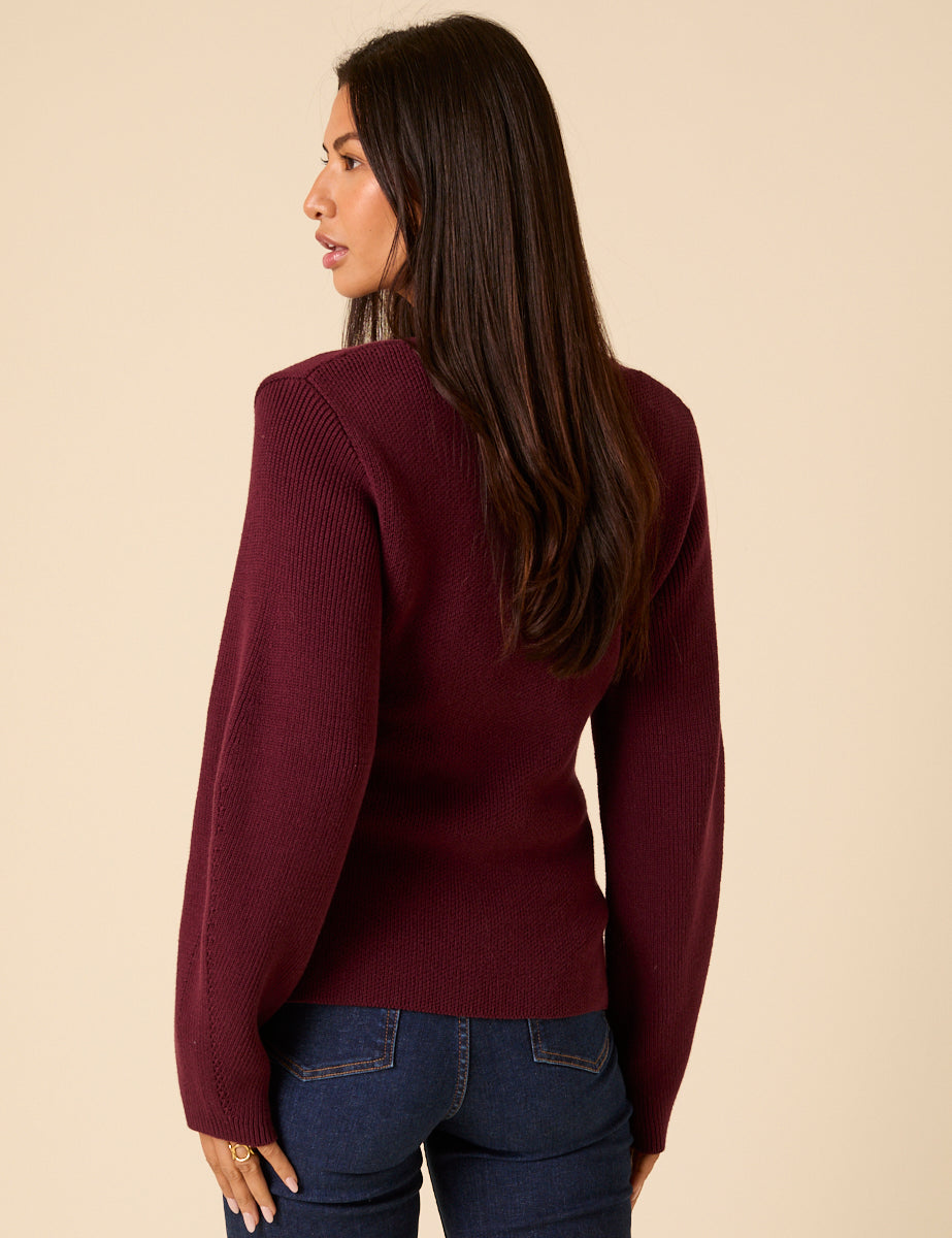 Burgundy Longline Balloon Sleeve Cardigan
