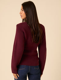Burgundy Longline Balloon Sleeve Cardigan