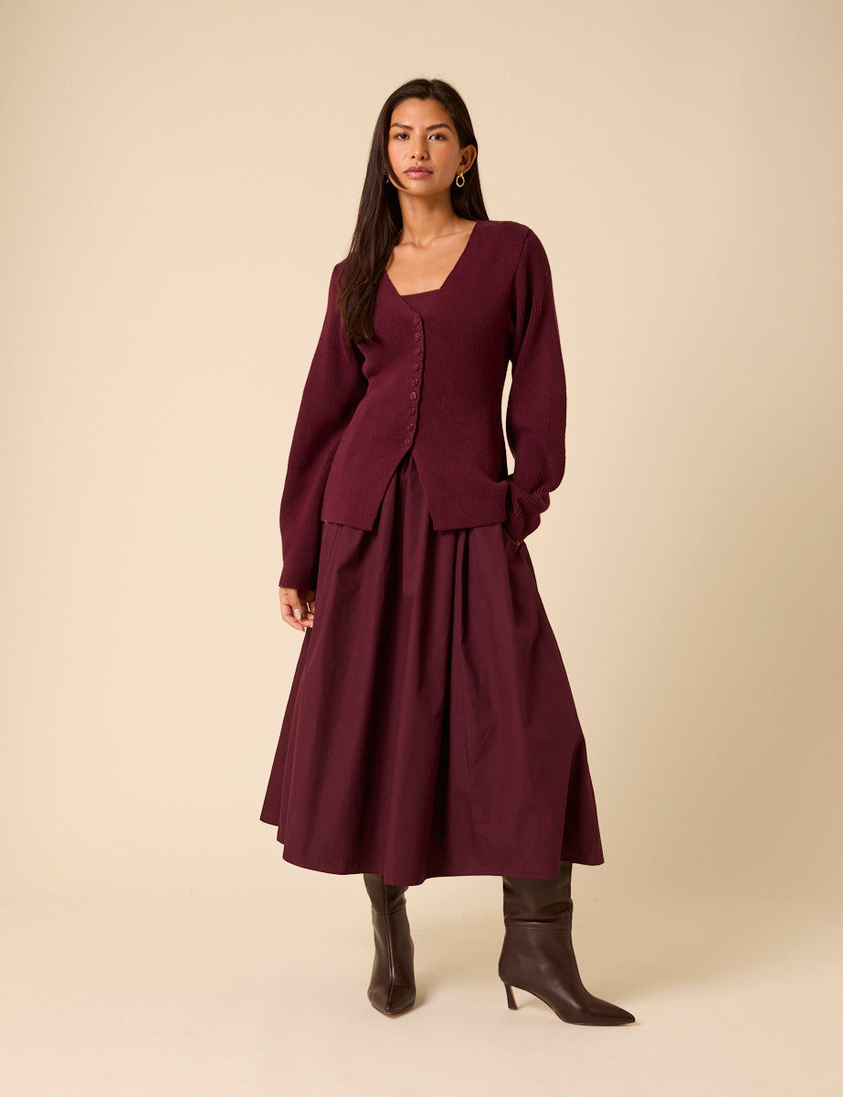 Burgundy Longline Balloon Sleeve Cardigan Burgundy Longline Balloon Sleeve Cardigan