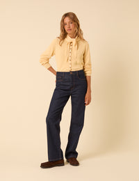 Butter Yellow Neck Tie Scarf Cardigan