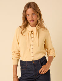 Butter Yellow Neck Tie Scarf Cardigan