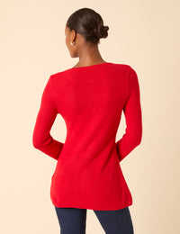 Red Ribbed Longline Cardigan
