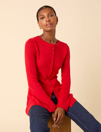 Red Ribbed Longline Cardigan