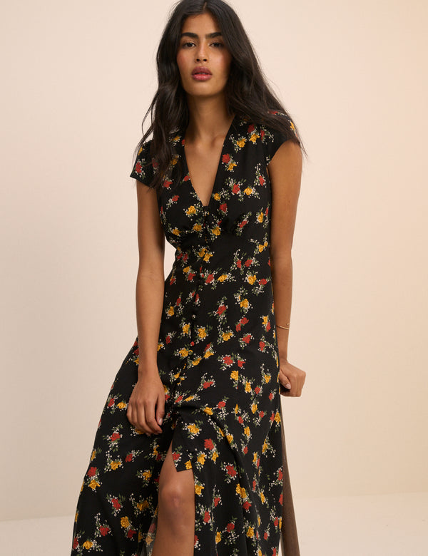 Black Floral Avery Midi Dress