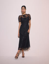 Black Bow Detail Lace Una Midi Dress