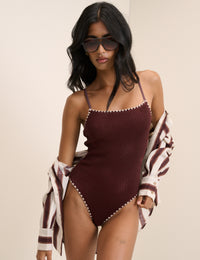 Chocolate Brown Whipstitch Swimsuit