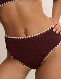 Brown Whipstitch High Waisted Bikini Bottoms
