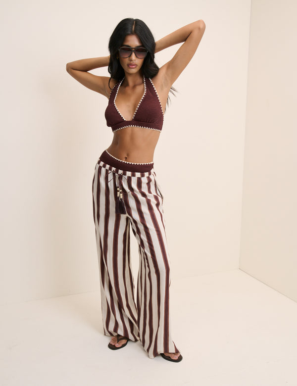 Brown Whipstitch High Waisted Bikini Bottoms