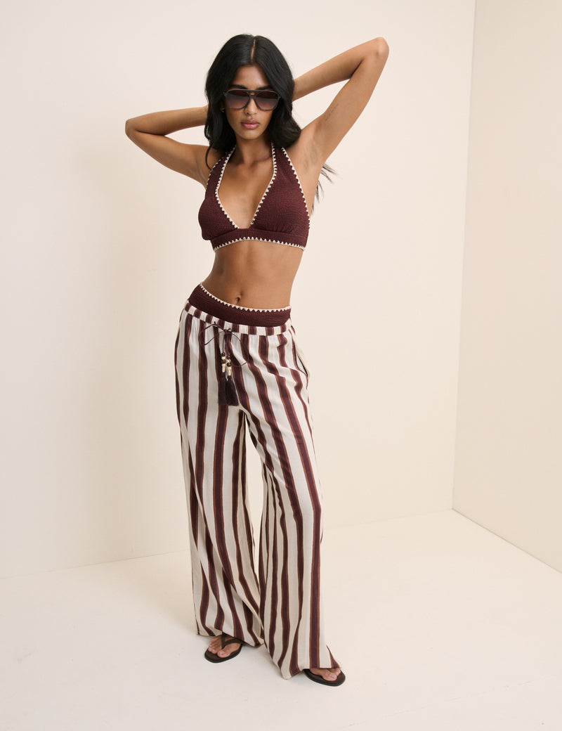 Brown Whipstitch High Waisted Bikini Bottoms