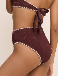 Brown Whipstitch High Waisted Bikini Bottoms