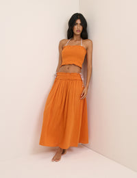 Orange High Waist Midi Skirt