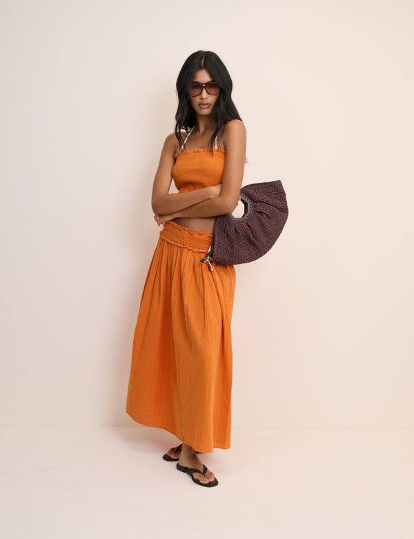 Orange High Waist Midi Skirt