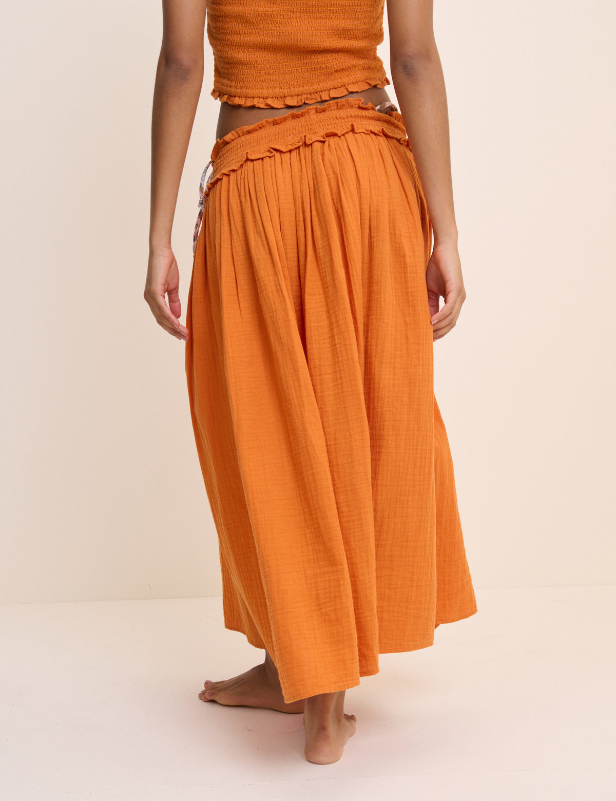 Orange High Waist Midi Skirt