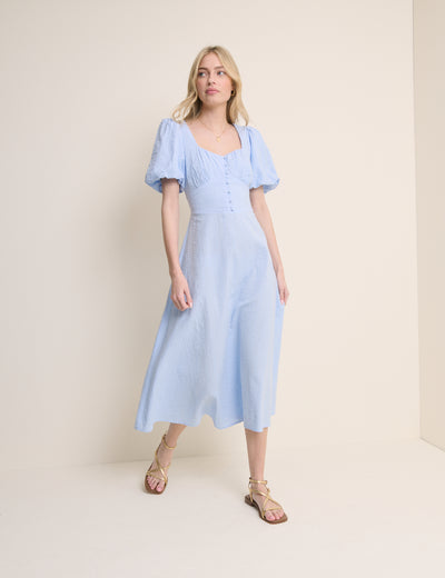 Light Blue Puff Sleeve Melody Midi Dress