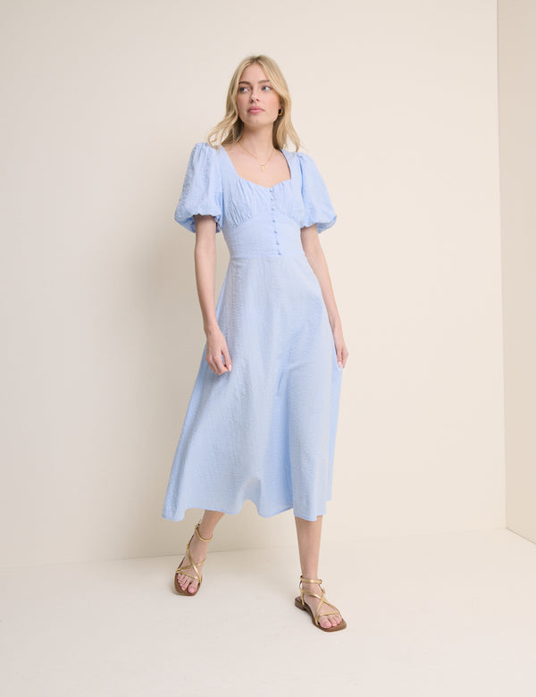 Light Blue Puff Sleeve Melody Midi Dress