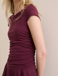 Burgundy Drop Waist Jersey Yuki Mini Dress