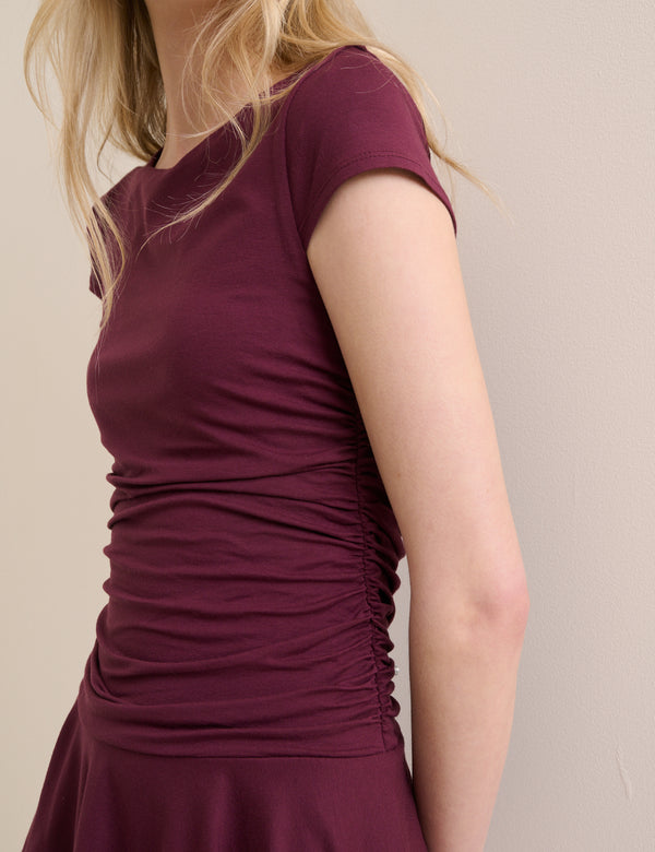 Burgundy Drop Waist Yuki Mini Dress