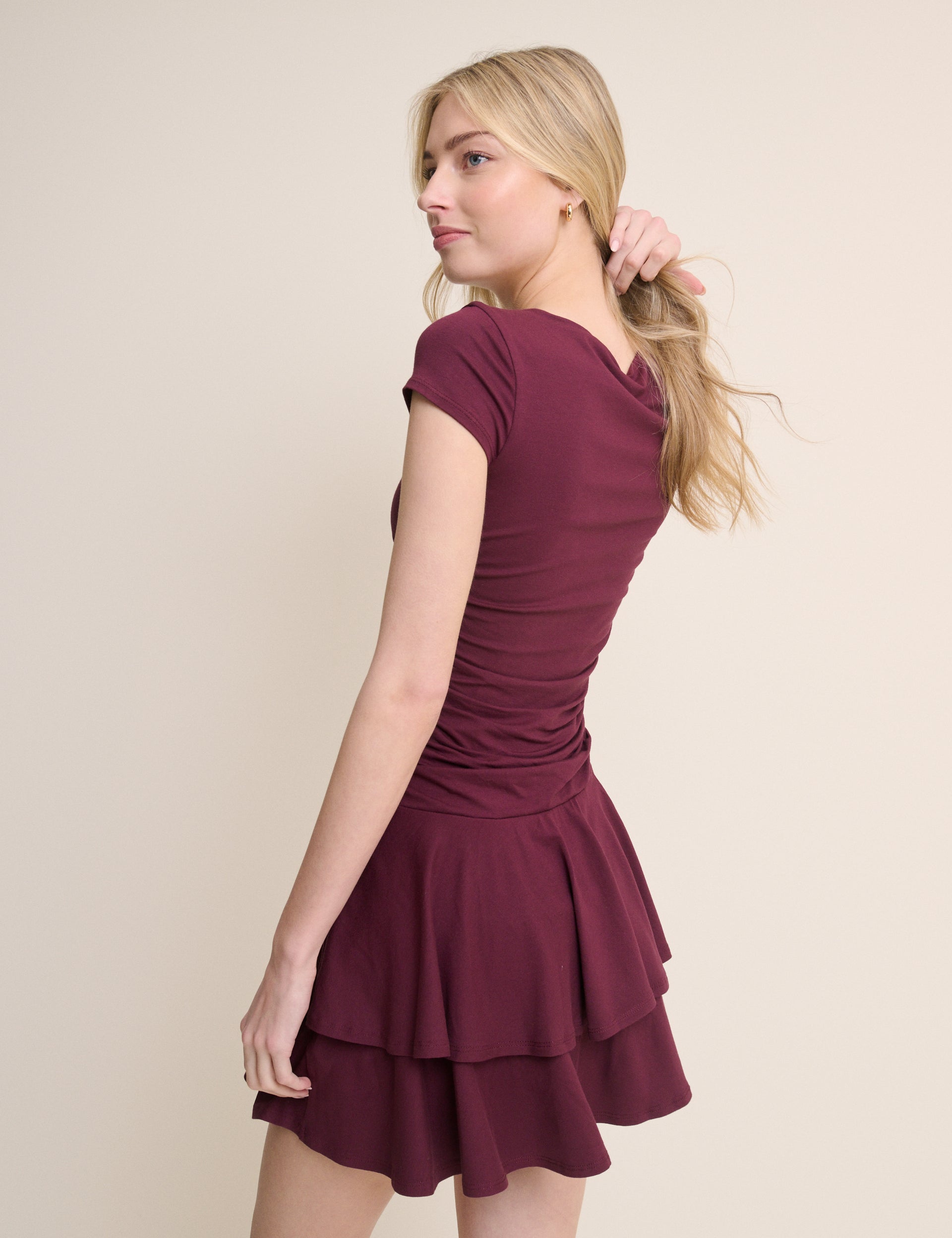 Burgundy Drop Waist Jersey Yuki Mini Dress