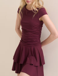 Burgundy Drop Waist Jersey Yuki Mini Dress