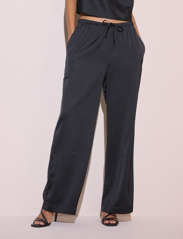 Black Satin Wide Leg Trouser