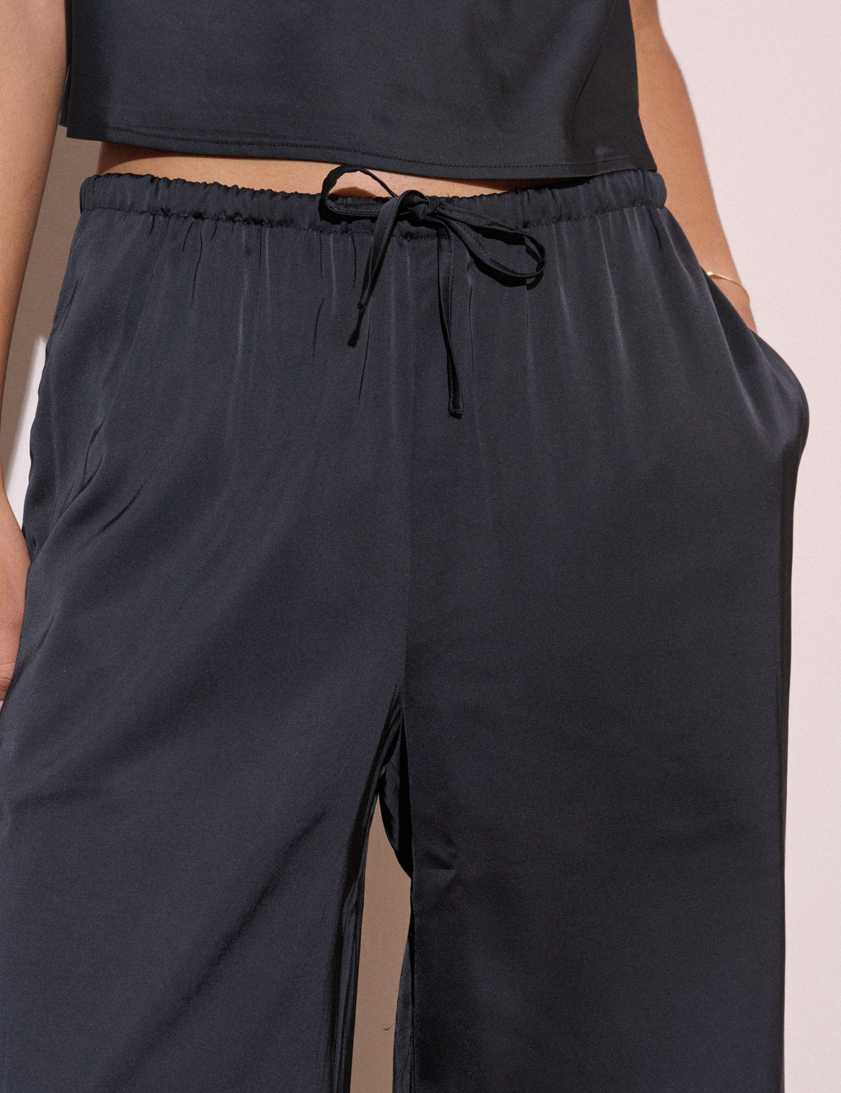 Black Satin Wide Leg Trouser