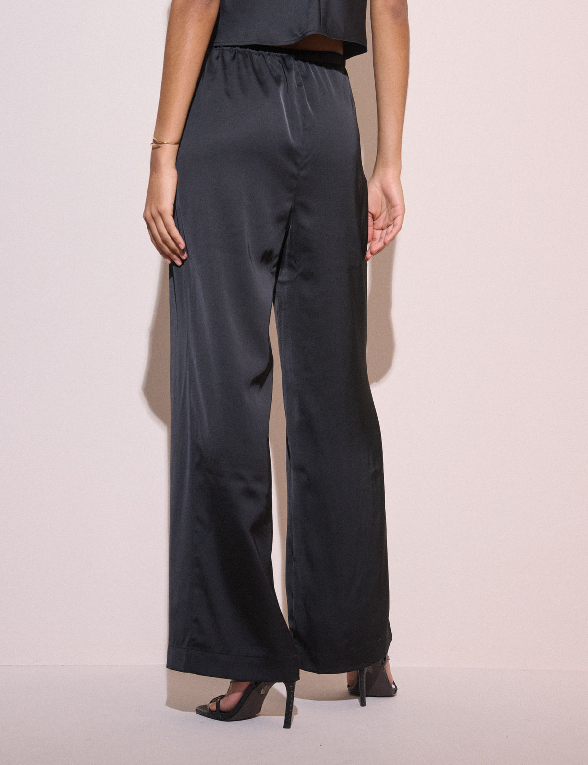 Black Satin Wide Leg Trouser