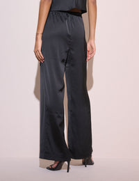 Black Satin Wide Leg Trouser