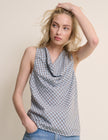 Blue Check Cowl Neck Sleeveless Top