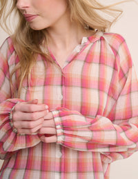 Red Check Balloon Sleeve Blouse
