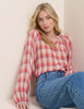 Red Check Balloon Sleeve Blouse