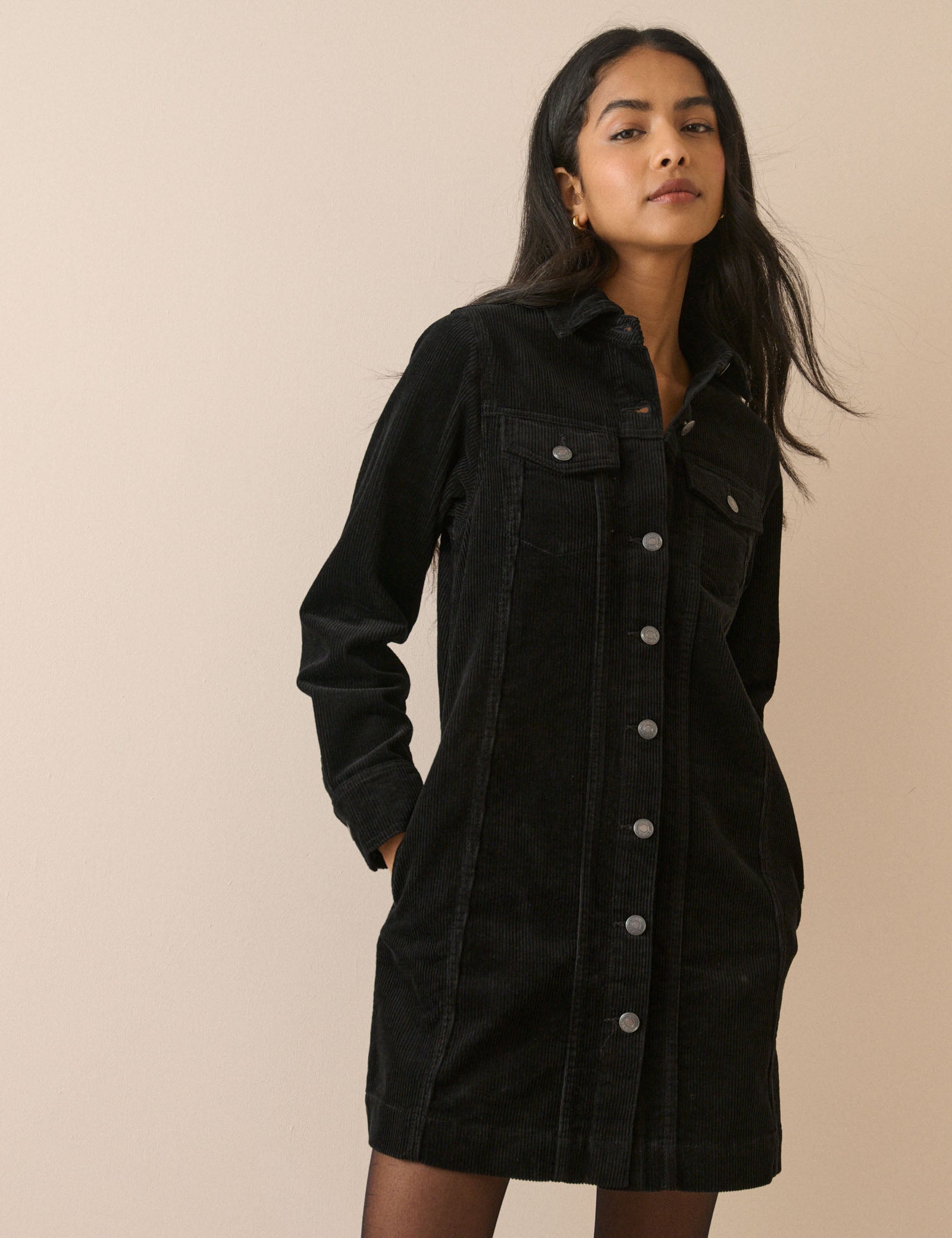 Black Cord Sheena Shirt Dress