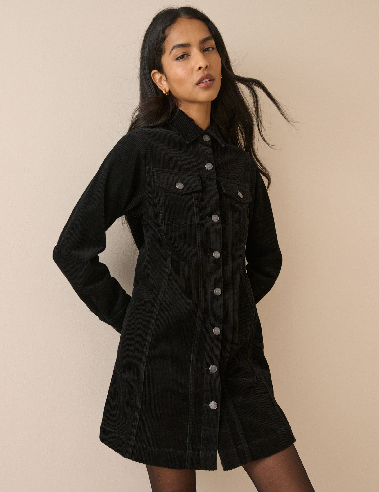 Black Cord Sheena Shirt Dress