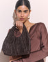 Brown Pleated Satin Shoulder Bag
