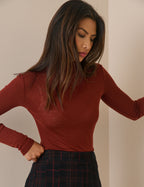 Burgundy Merino Wool Roll Neck Top