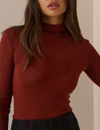 Burgundy Merino Wool Roll Neck Top