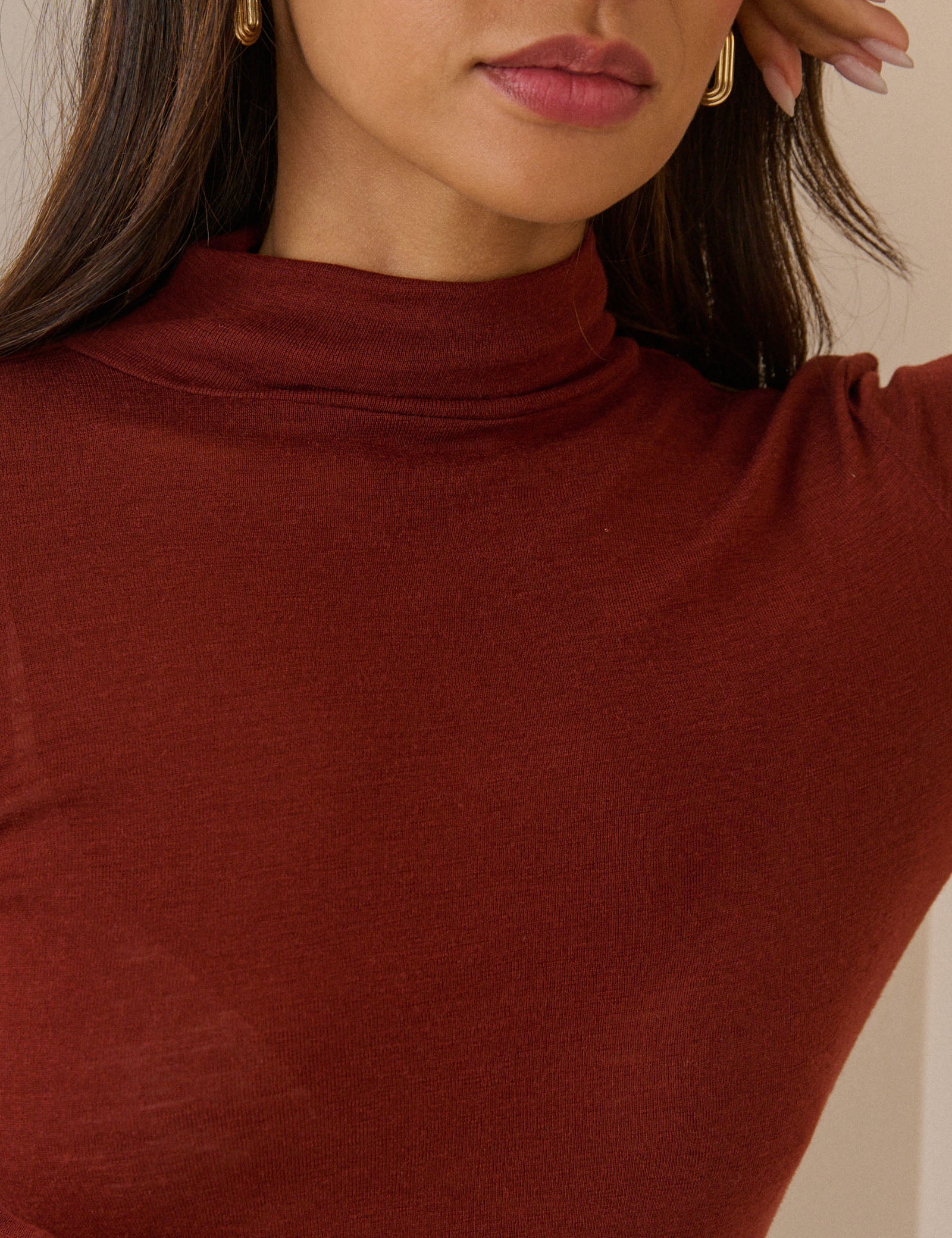 Burgundy Merino Wool Roll Neck Top