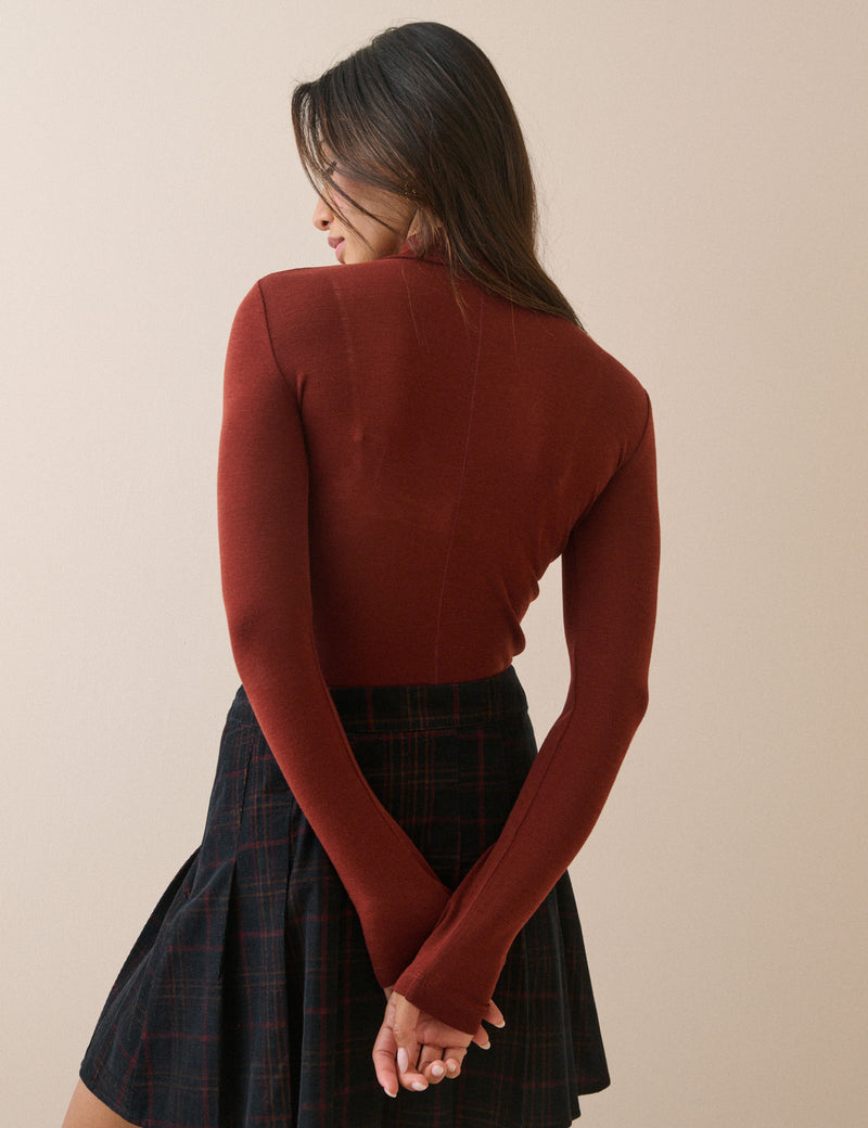 Burgundy Merino Wool Roll Neck Top
