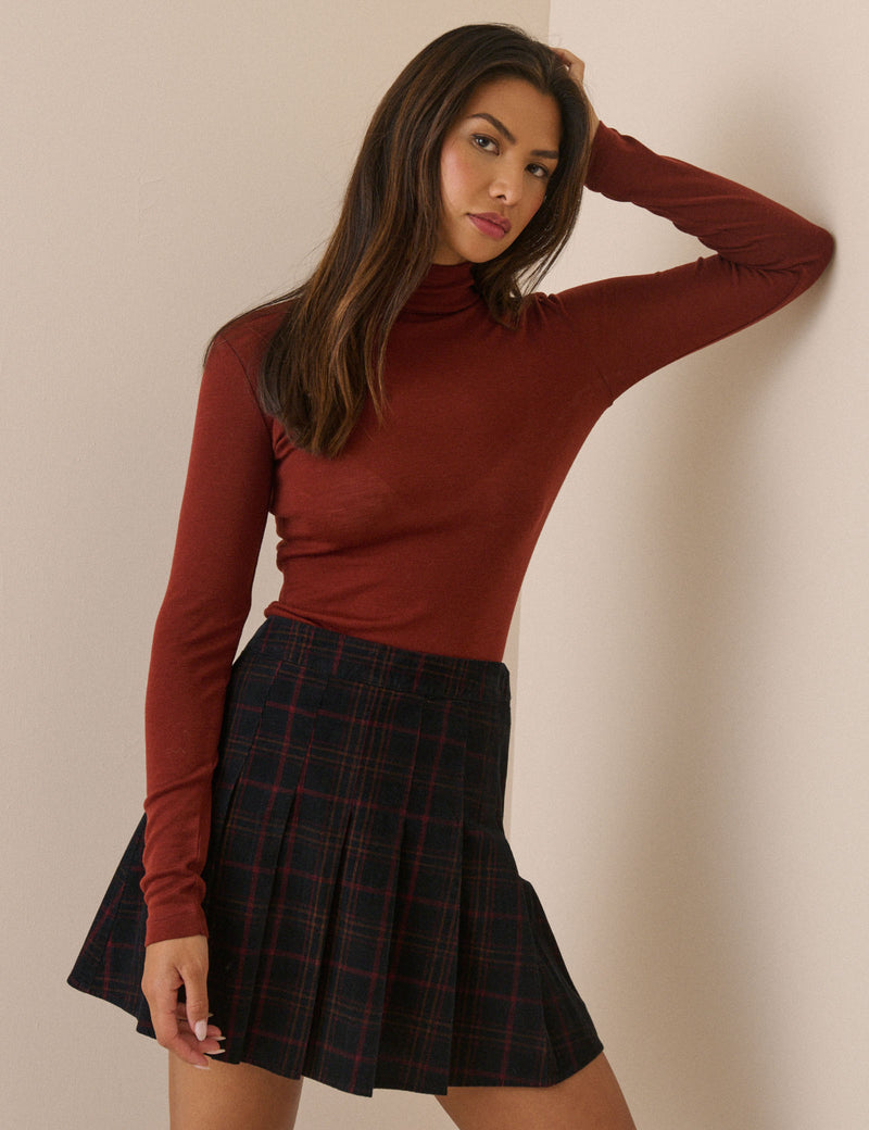Burgundy Merino Wool Roll Neck Top