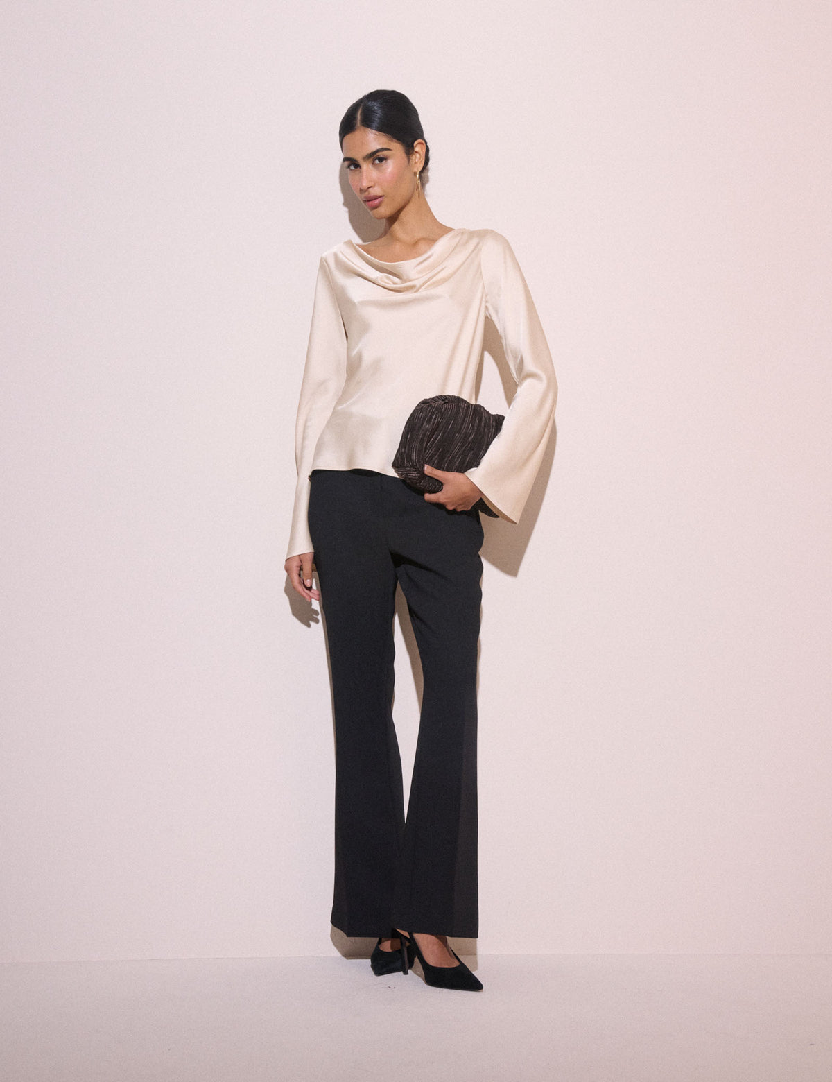 Cream Cowl Neck Satin Top