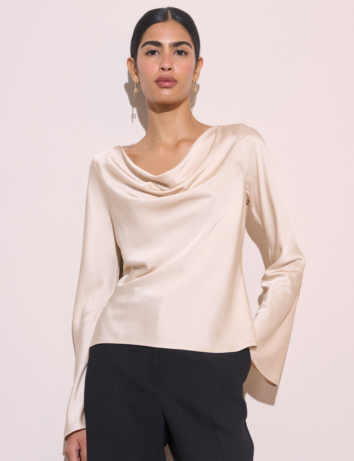 Cream Cowl Neck Satin Top