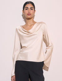 Cream Cowl Neck Satin Top