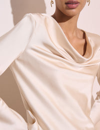 Cream Cowl Neck Satin Top