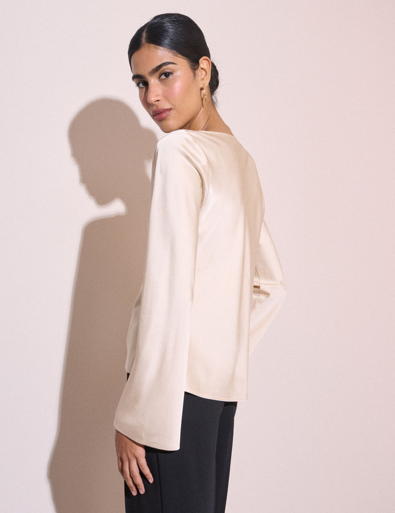 Cream Cowl Neck Satin Top