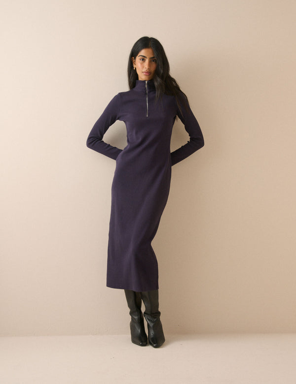 Navy Jersey Funnel Neck Finley Midi Dress